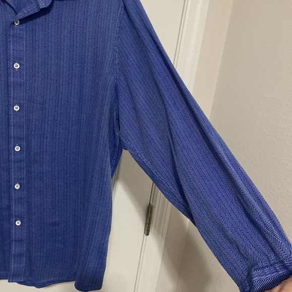 Tasso Elba Men’s Blue Patterned Button Down Long Sleeve Shirt - Picture 8 of 9